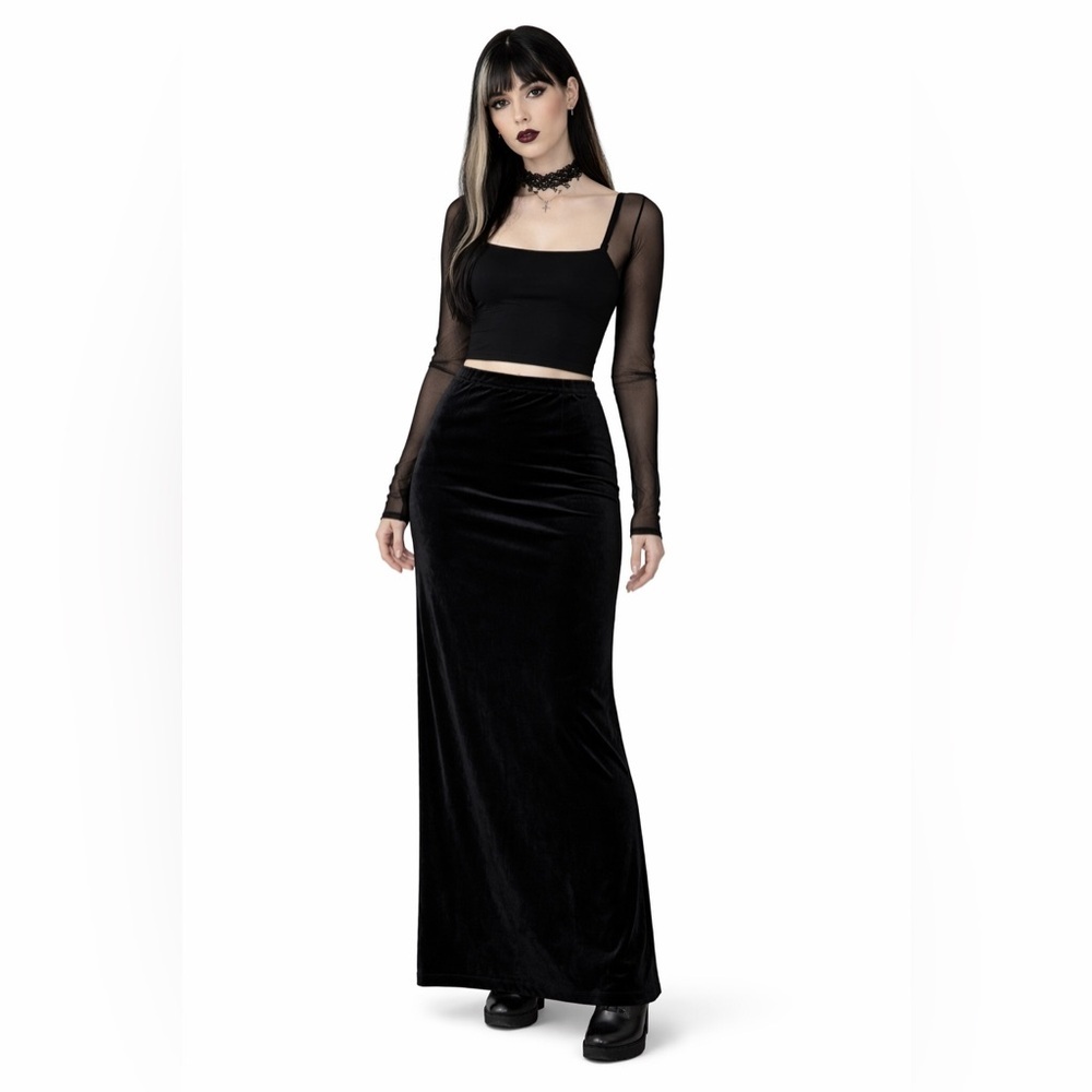 🇨🇦 {M-L} Donna Black Velvet Maxi Skirt Size Medium Large